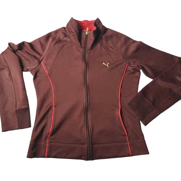 Puma Women’s Full Zip Burgundy Athletic Track Jacket Size Large Maroon - Picture 1 of 10
